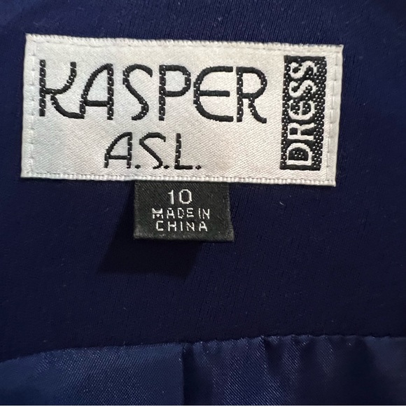 Kasper Coat Style Navy Dress V Neck Button Down Front Criss-Cross Collar Pockets - Picture 6 of 8